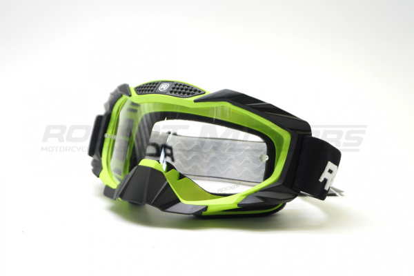 Мотоочки кроссовые ROCKOT (Рокот) RM - 337 (зеленый - черный/прозрачная, Anti - Scratch) | Мототека